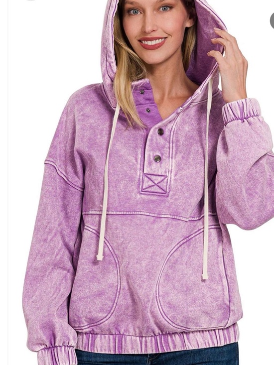 Zenana Outfitters Tops - Zenana Mineral Washed Hooded Pullover Oversized Sweatshirt - S 💗💜